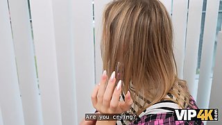 Vip4k. wild blonde sapphic didn\u2019t see a problem to bang on a job casting in front of her gf