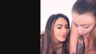 cumshot threesome on  two hot bitches share a bbc and get cum on their asses creampie