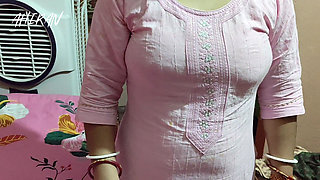 Asian Indian Female Village Young Girl Forplay with Her Boyfriend. Pink Dress, Hairy Vulva and Tight Skin Ass.
