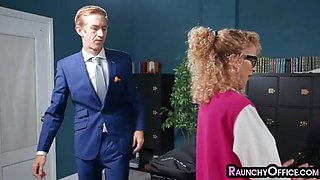 Office geeky slut bending for boss