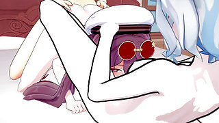Hu tao and Furina double Sex with Aether - Genshin Impact Hentai