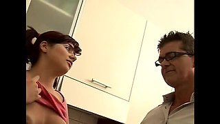 Sweet Teen Blows Stepdad's Cock in Kitchen Fuck