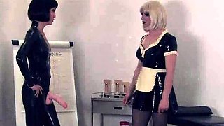 Femdom fetish mistresses fuck bdsm loser with strapon