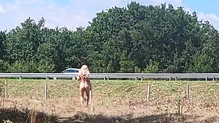 The Slave Girl Is Punished with Buckets of Pussy and Tits to Show off to the Drivers.