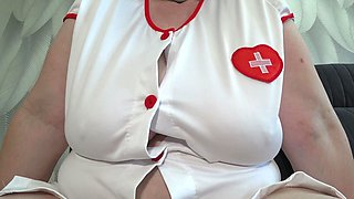 Gorgeous Big Boobs of a Nurse in Front of My Eyes Close-up. Old MILF Saggy Tits.