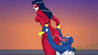 Spider-Woman & She-Venom Lesbian Rimming - HoaXxx Amateur Hentai Marvel Cartoon Sex