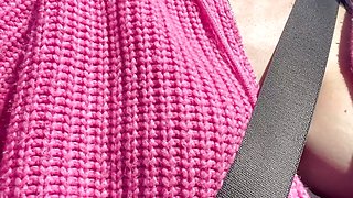 Italian Milf Artemisia Love Showinf her boobs while Driving around Big hard nipples real drive