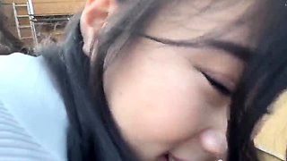 Shy and cute japanese teen gives a perfect handjob