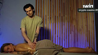 Amateur blond wife cheats with massage, creampie and dirty