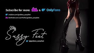 Hot Latex Mistress Sassy Feet Dominates Slave with CBT & Boot Worship in 4K