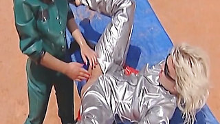 Latex German bitches assfucked and fisted in the foursome on the tennis court