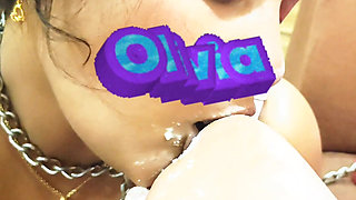 Slave Olivia Desi Slut Housewife worship and Lick feet of Master with cream from Master's feet food porn metal chain boobs out