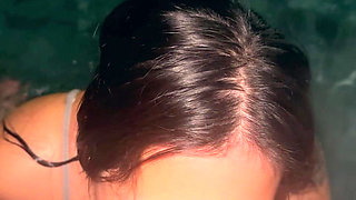 Asian Babe Giving Good Head in Pool Sloppy Blowjob