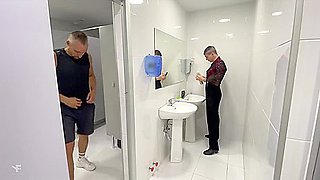 A Stranger Fucks A Dance Troupe Performer In A Theater Toilet And Cums On Him
