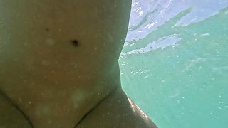 Naughty Blonde Pees in the Ocean Outdoor and Swimming Underwater