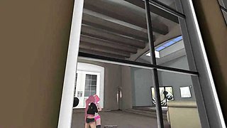 Two pink haired 3D hotties indulge in hardcore sex action