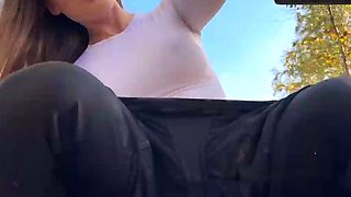 Sporty stunner with immense ass enjoys outdoor doggystyle