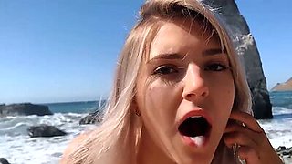 Russian Teen Swallows Hot Cum on Californian Public Beach Eva Elfie