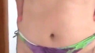 58-year-old Latin on the Beach, She Gets Very Excited in Her Bikini to Show Herself off, She Begins to Touch Her Hairy Pussy