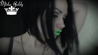 Neon green lipstick slave worship