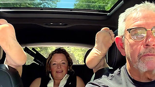 Wife Rubs Out Multiple Orgasms, Road Trip, Back Seat, Teasing Her Man