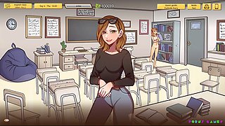 Buxom professor in isekai anime porn gets down in the gym