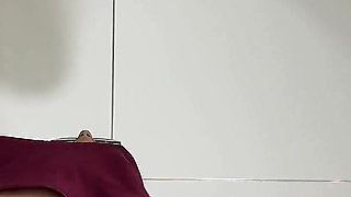 See Through Skirt and Red Thong She Takes off Turns Into a Seduction Point in the Bathroom with Long Legs Secretary