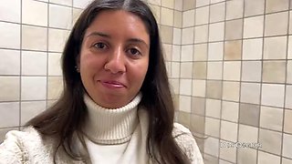 Real Porn Casting in a Public Toilet of Shopping Mall