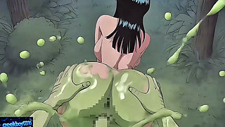 Nico Robin sex with green ugly goblin (old cartoon style)