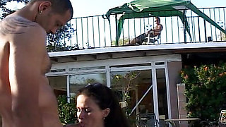 She is naughty teen who got gang banged at pool