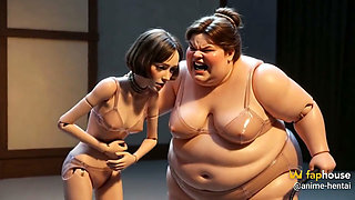 Fat Mistress Whips Bound Skinny Slave - Body Contrast Humiliation