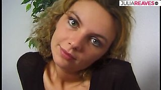 Petite Blonde Teen Strips and Spreads Legs on Bed - Amateur Solo Striptease