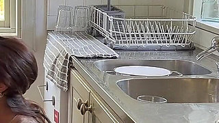 Husband Gets Horny Watching Hot MILF Wife Doing the Dishes, Takes Her From Behing and Gives His Load