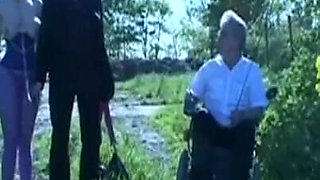 Sexy slave humiliating, chaining kneeling in the farm