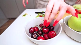 Best THREESOME in the kitchen with LESBIANS. Balls deep in