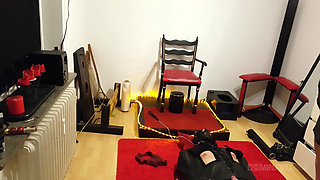 Busty Dominatrix Drenches Bound Slave in Sloppy Golden Shower