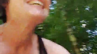 Julie shows vagina while riding a bike