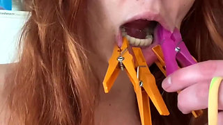 Clothespins, Spit, Licking Toilet and Floor Masturbation