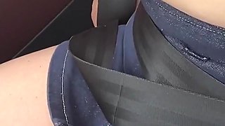 Lady Oups Flashing in Micro Skirt White Panties and Big Boobs
