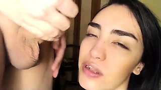 Extreme amateur pov blowjob with brunette babe