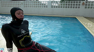 Wetsuit Bondage Mermaid Slippery Pool Kink with Fins, Rope & Deep Diving