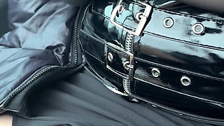 MILF in the Car with Sex Toys Collar Micro Skirt and Sheer Top