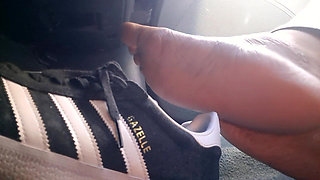 Barefoot Passenger Blue Toes Foot Play While Riding in the Car