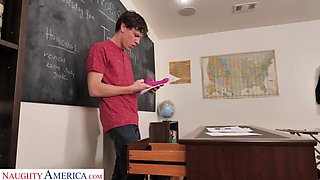 Dude fails his test and now he gets to fuck his horny teacher