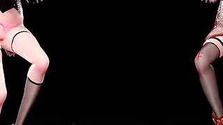 [mmd] Haku & Miku-baam Double Meat Urinal Dance Humiliation Lewd Pattern Transparent Black Silk Riding