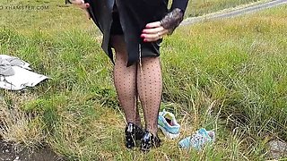 Homemade MILF Pissing Outdoor in Scotland - Amateur Mature Solo Stockings Fetish