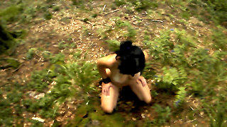 Brunette mature gets completely naked and gets washed with piss
