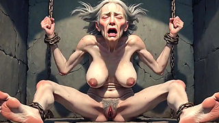 Granny Dungeon Slave - Hairy Pussy & Begging for Anal Cum