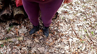 Pants off for pussy slapping in the woods