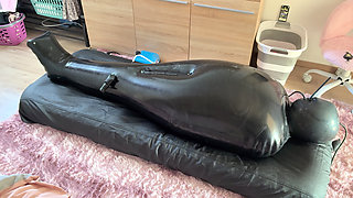 Wife Punishes Her Slave in Full-body-inflate Latex Bag - Estim - Restricted Breathing - Bagged